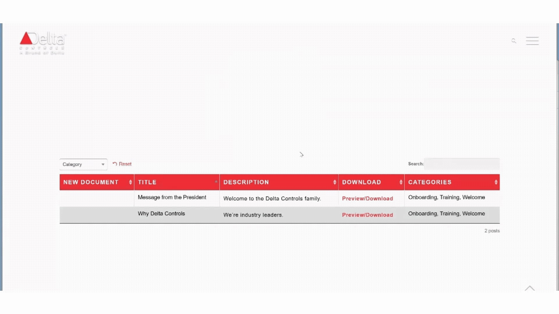 Screen recording of a user browsing The Source's original document library, navigating categories and using the search and filter tools