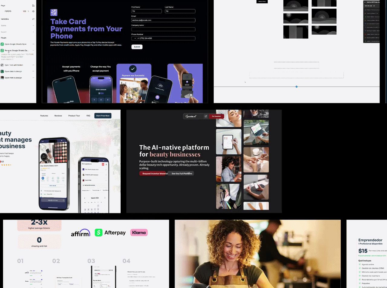 Animated walkthrough of the Yocale landing page design system