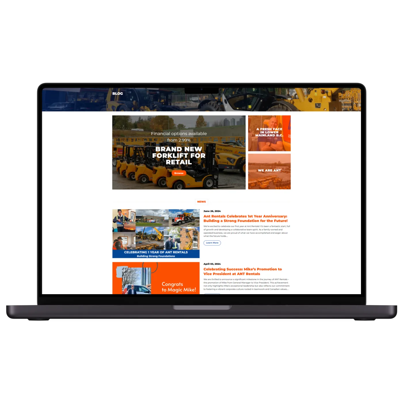 ANT rentals blog mockup