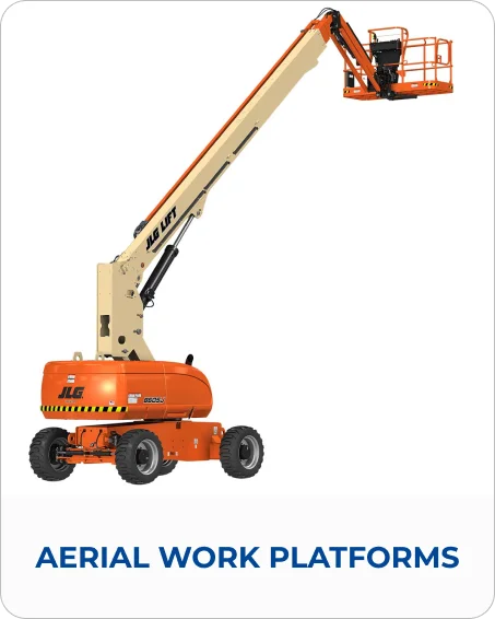 Aerial Work Platforms category card showing an orange and cream JLG telescopic boom lift