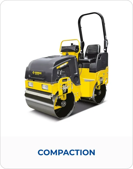 Compaction category card showing a yellow BOMAG tandem roller