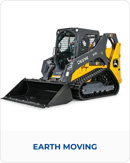 Earth Moving category card showing a John Deere compact track loader with a bucket