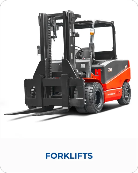 Forklifts category card showing a red Hangcha forklift