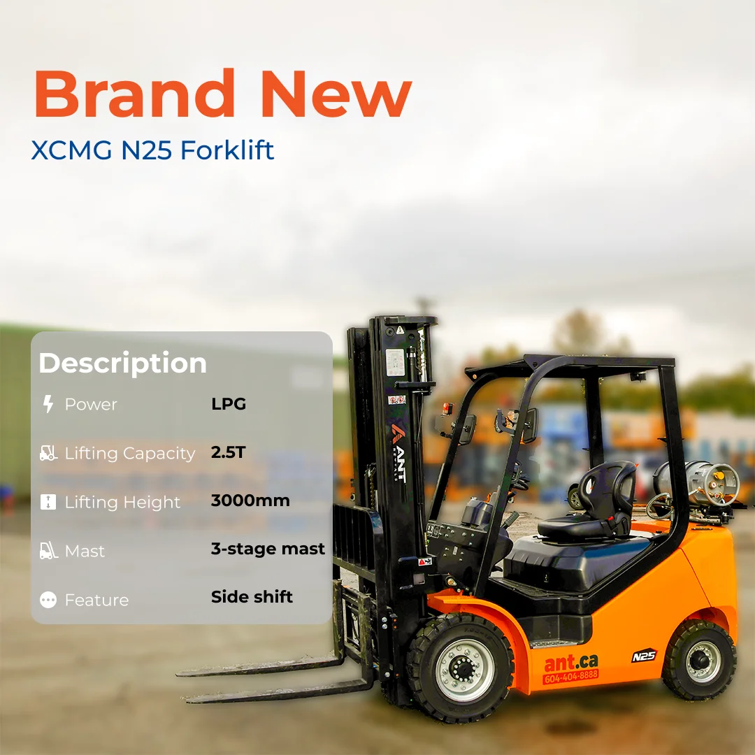 Social media post announcing the new XCMG N25 Forklift with its specifications