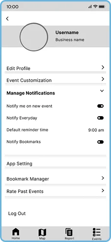 Profile and settings screen with notification preferences and account options