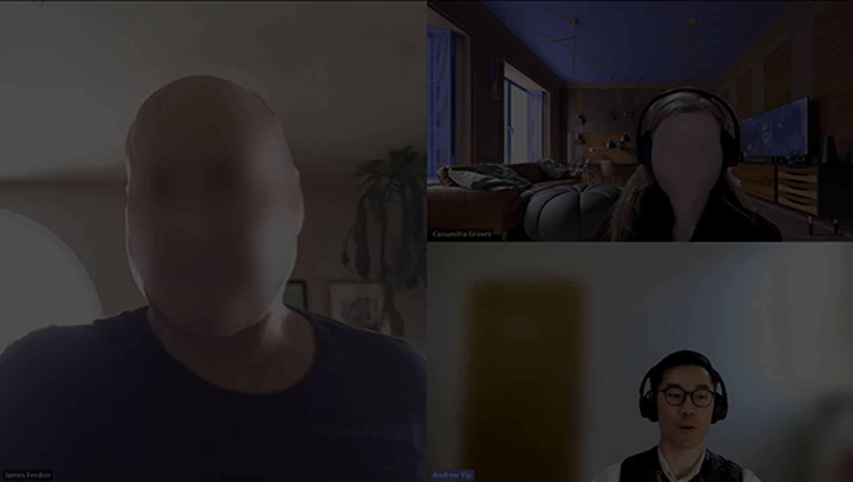 Video call screenshot of James Ferdon, Business Development Manager, during a user interview about the Source Portal