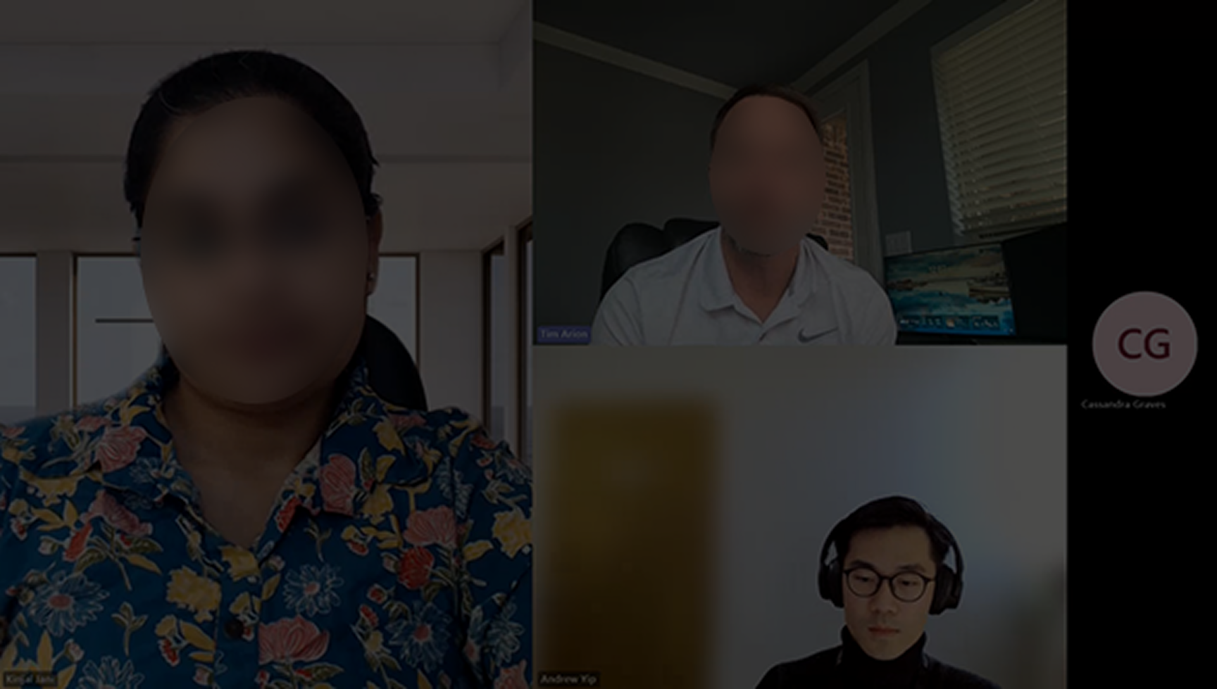 Video call screenshot of Tim Arion, Sales Director, during a user interview about the Source Portal