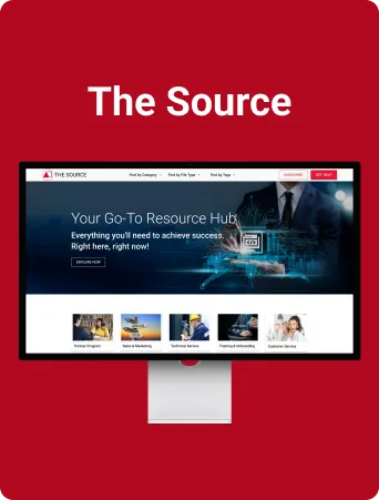 The Source resource hub homepage, shown on a laptop mockup