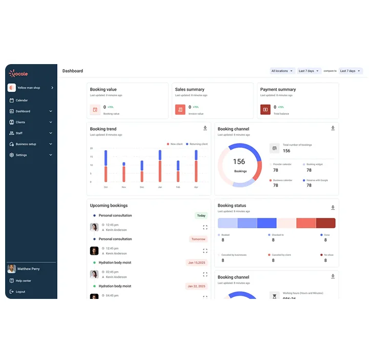Yocale dashboard — booking management interface