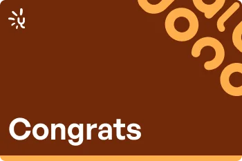 Yocale 'Congrats' gift card design in deep rust with the Yocale logo and a ring-pattern accent