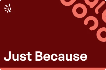 Yocale 'Just Because' gift card design in deep maroon with the Yocale logo and a ring-pattern accent