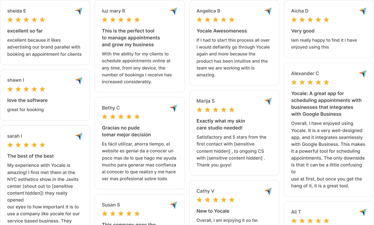Yocale client star ratings and reviews showcasing customer satisfaction across the platform