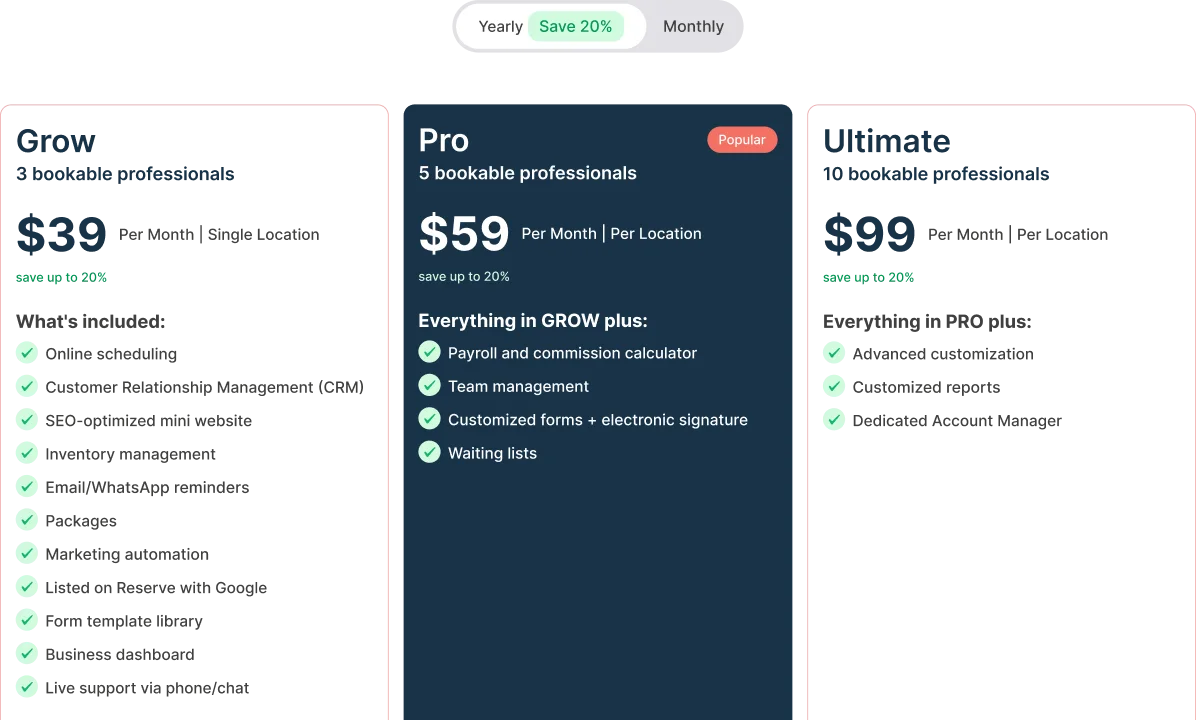 Yocale landing page layout showing the full-width container structure and section hierarchy